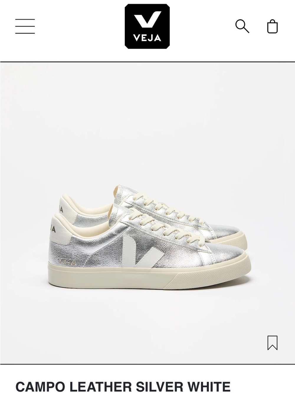 Veja Silver and White Campo Low-Top Sneakers